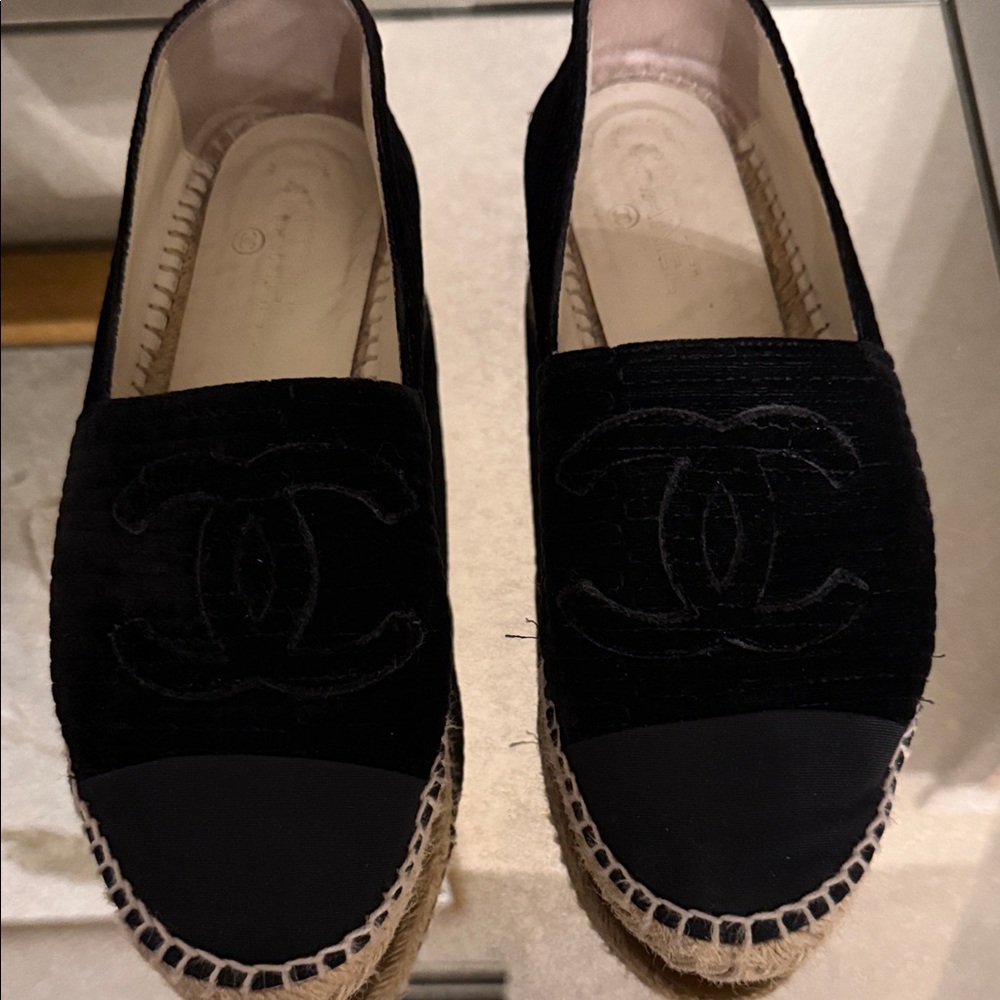 CHANEL Black Espadrille Shoes